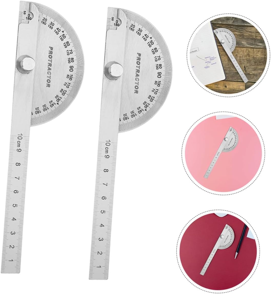 VALICLUD Stainless Steel Angle Protractor Ruler 180° Multi-angle Measuring Tool 2pcs 90x100mm Precision Corner Angle Measure for Woodworking DIY Construction