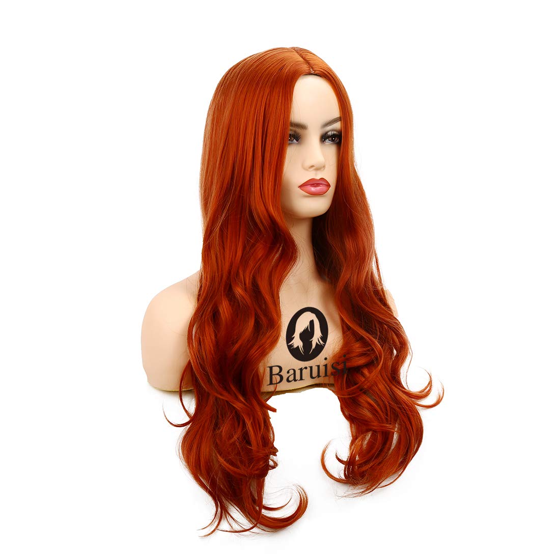 Baruisi Orange Wigs for Women Long Curly Wavy Synthetic Hair Natural Middle Parting Heat Resistant Costume Cosplay Wig