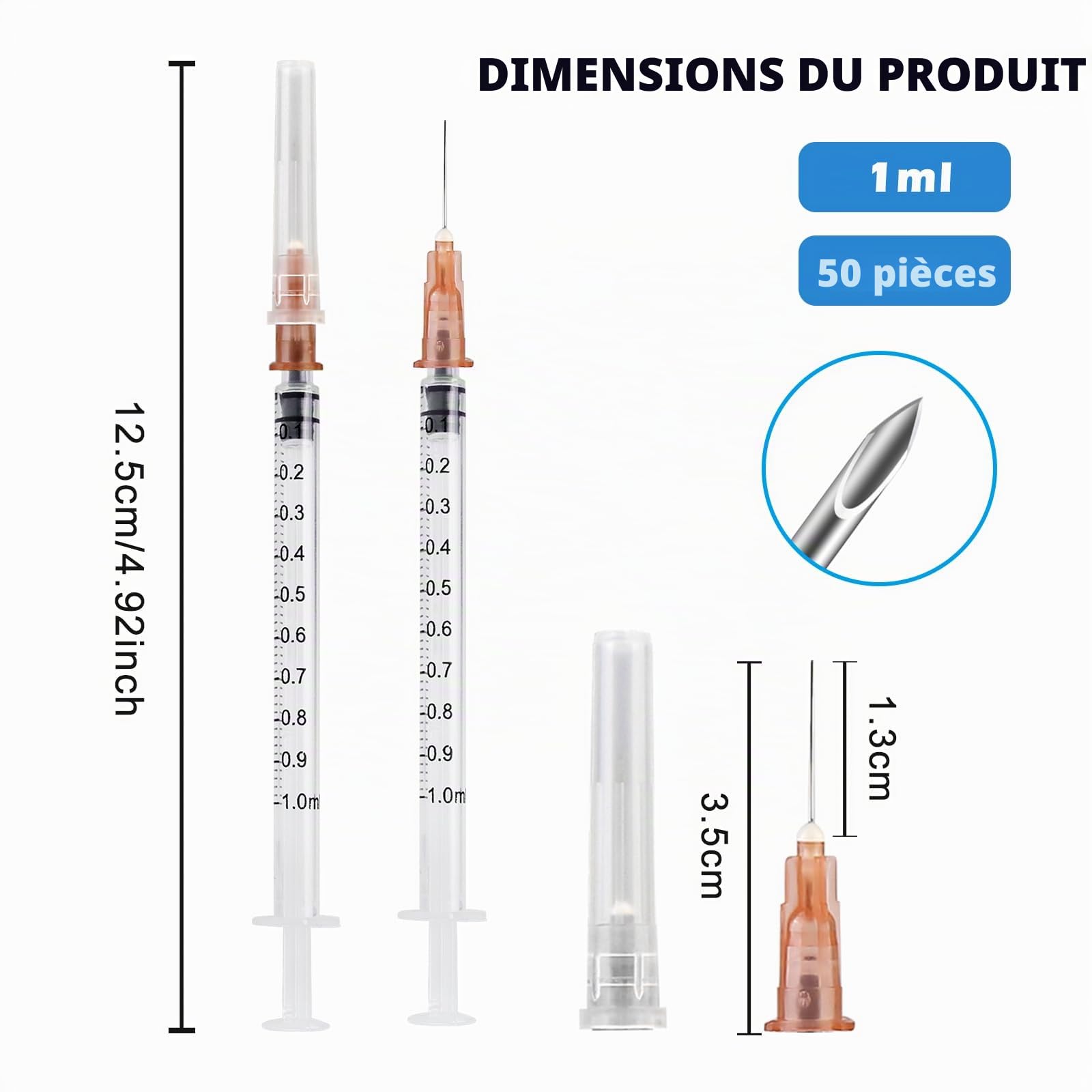 Seringue, 50 Pièces 1ml Seringue, Seringue Alimentaire, 1ml Seringues Avec Aiguille, Plastique Stériles Seringues, 1ml Seringue Plastique, Seringue Dosage en Plastique,Seringues de 1 ml (Blanc)