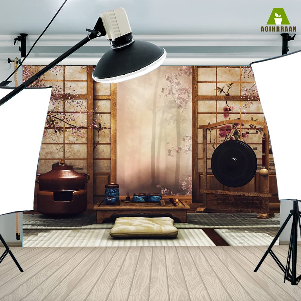 Aoihrraan 3x2,5m Japanese Room Interior Backdrop Japan Flowers French Sash Tea Set Table Photography Background Bridal Shower Wedding Party Decoration Adults Artistic Portrait Photo Studio Props - Image 4