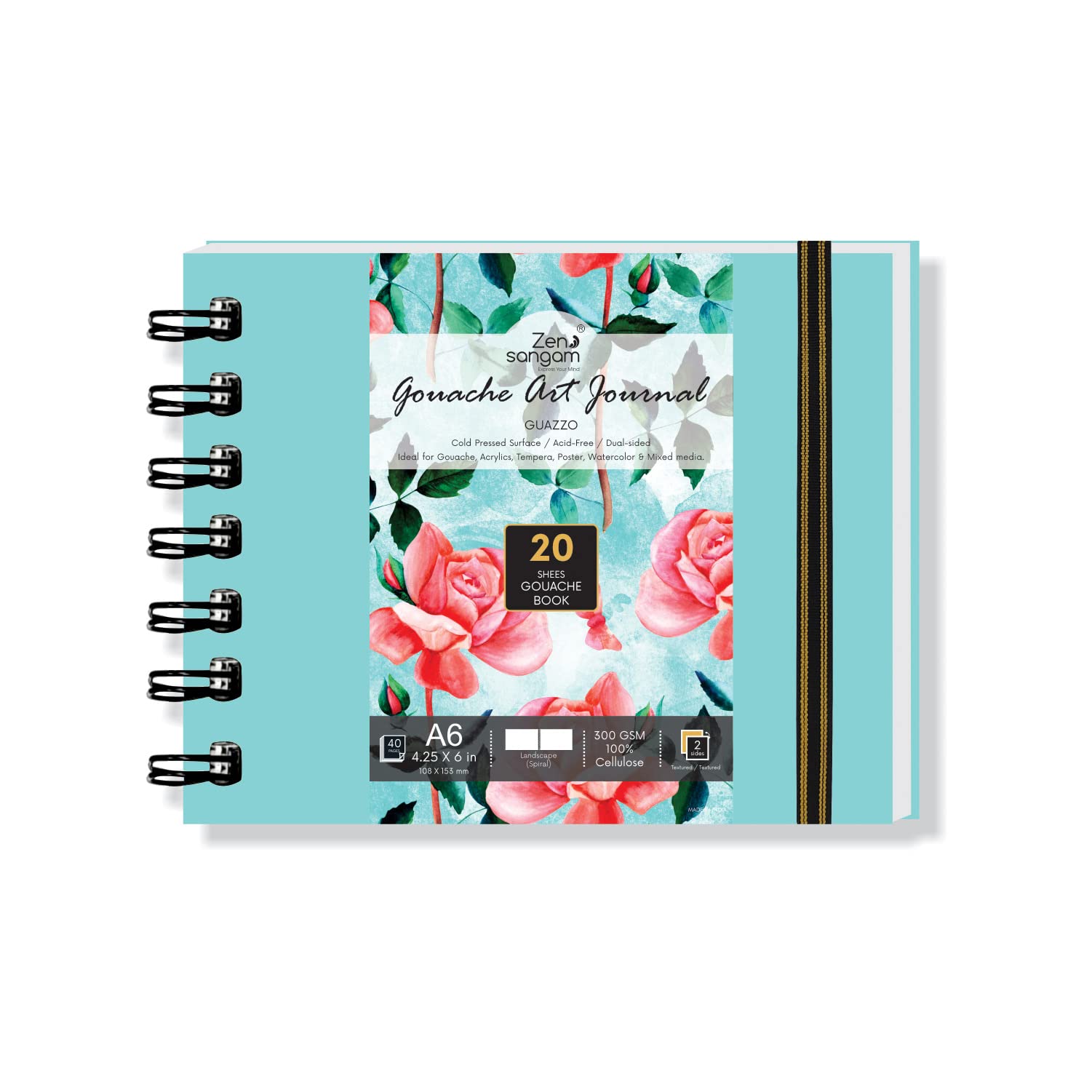 Zen Sangam Premium A6 Spiral Gouache Journal - Landscape - 300 GSM - Cold Pressed Sketchbook - Rough Grain Surface - 20 Sheets (40 Pages) - Size (14.8x10.5cm) - Gouache Book - Sky Blue - for Artists-image-38