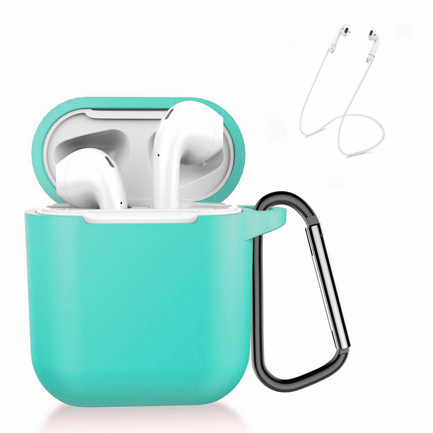 Waterproof Felicey AirPods Case Protective Silicone Cover and Skin for Apple Airpods with Airpods Ear Hook/Airpods Rope/Skin (Green)