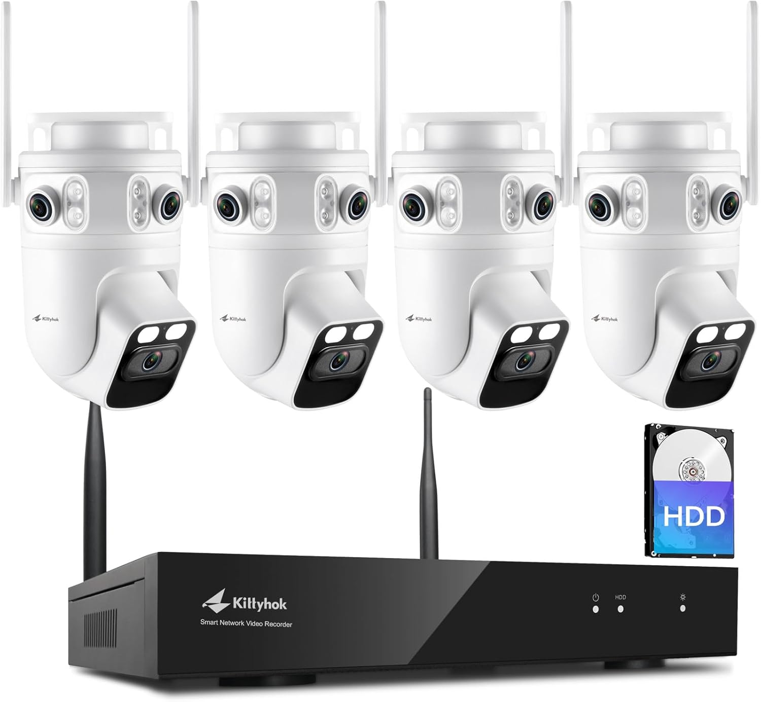 Kittyhok Triple Lens 2K Wireless Security Camera Outdoor, 24/7 Record, 360° PTZ, Auto Tracking, Motion Detection, 2.4/5GHz WiFi, Color Night Vision, 2-Way Audio