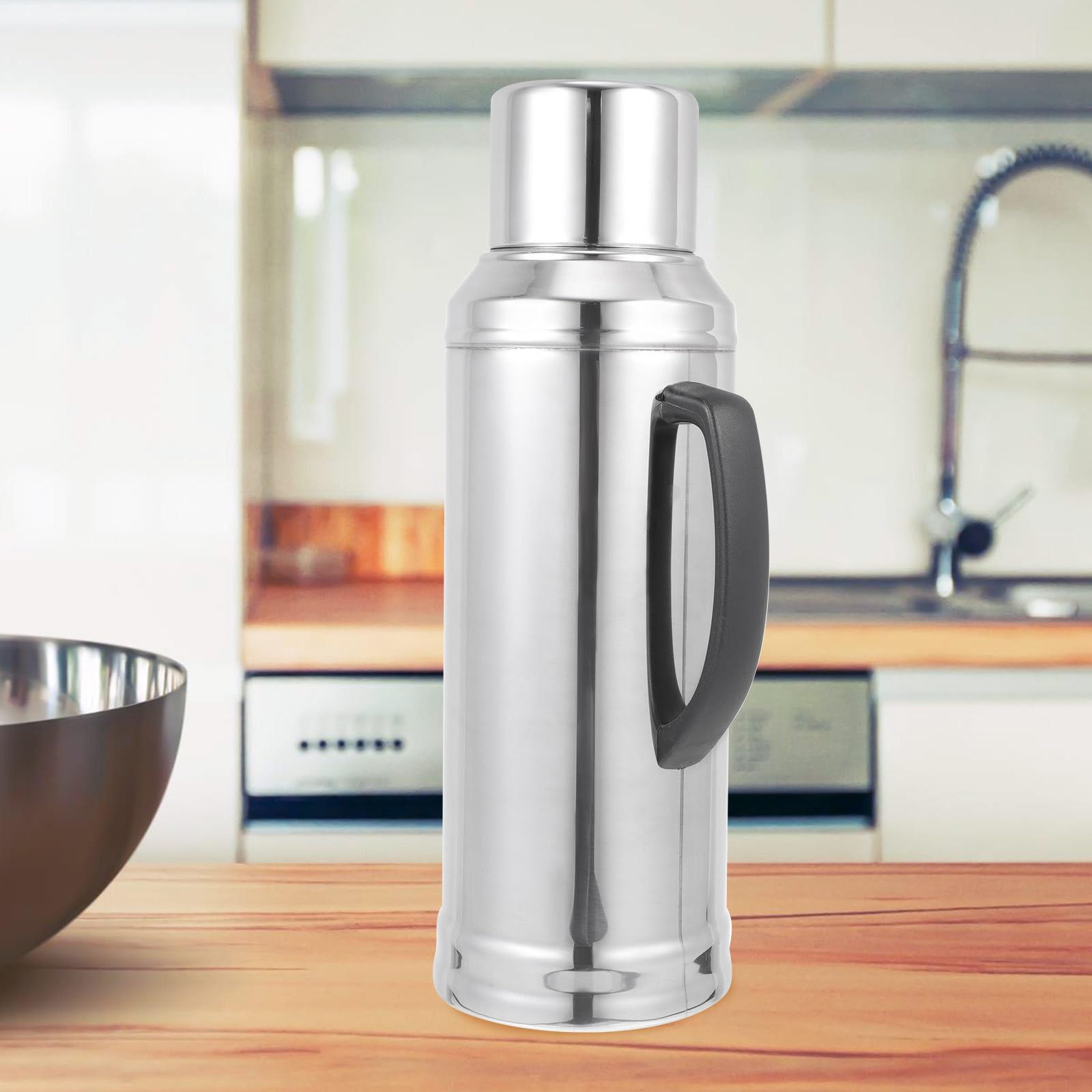 GALPADA Pichet Isotherme en Acier Inoxydable Intérieur en Verre, Grosse Capacité Portable pour Bureau et Voyage, Bouteille Thermique Saine et Sécurisée Argenté