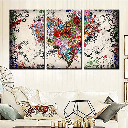 Decoración del hogar Marco Tableau Modern Wall Art 3 Panel Pintura en forma de corazón Lienzo Cuadro modular para sala de estar 40x60cmx3pcs Sin marco