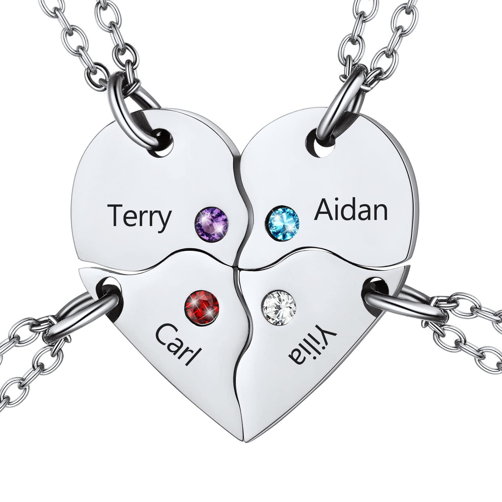 U7 Corazón Collar Puzzle Geométrico Rompecabezas, Collar Personalizable Acero Inoxidable 316L para Parejas y Familia y Mejores Amigas, 2/3/4/5/6/7/8 Piezas, Joyería DIY con Nombres Grabados