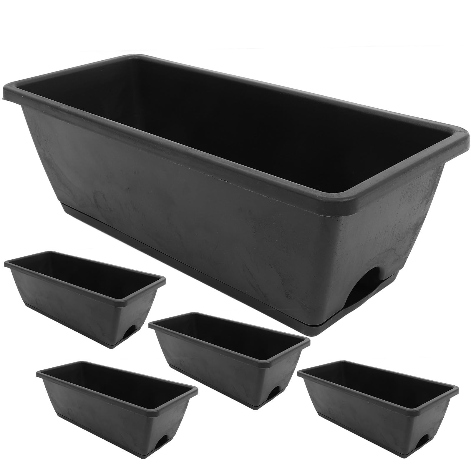 Alipis Pots de Plantation Lot de 6 Jardinières Rectangulaires en Plastique Noir Trous de Drainage et Plateau Faciles à Utiliser pour Balcon et Terrasse