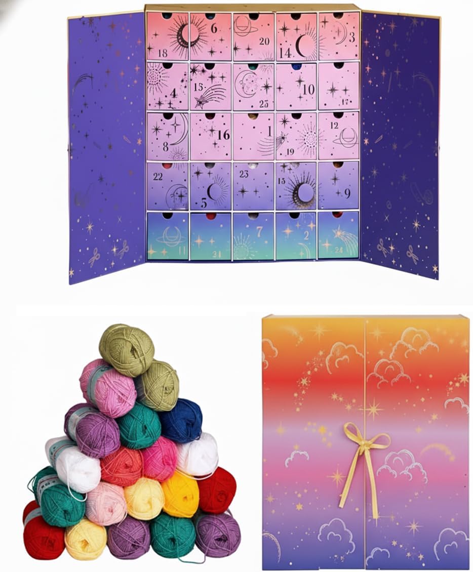 Crochet Society Advent Calendar - Knitting Crochet-Along Calendar with Yarn - 25 Days of Countdown for Holiday Crafting Gifts
