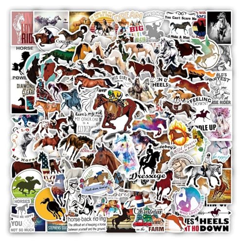 Kabwea Horse Sticker Set, 100 Pieces Waterproof Stickers For Kids And Adults, Cool Glitter Stickers For Skateboards, Water Bottles And More
