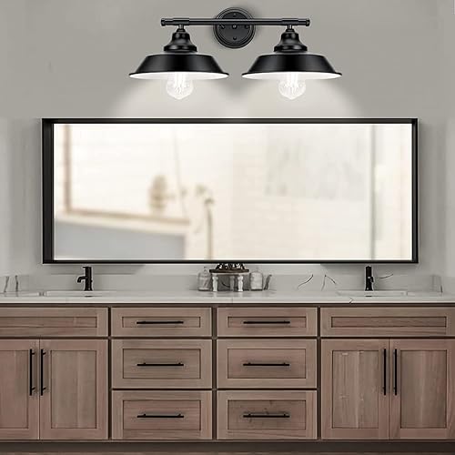 Miniatura 6 de Elibbren Lámpara de pared de tocador rústica vintage con 2 luces, base E26 de metal negro mate, lámpara industrial de pared de baño para baño,