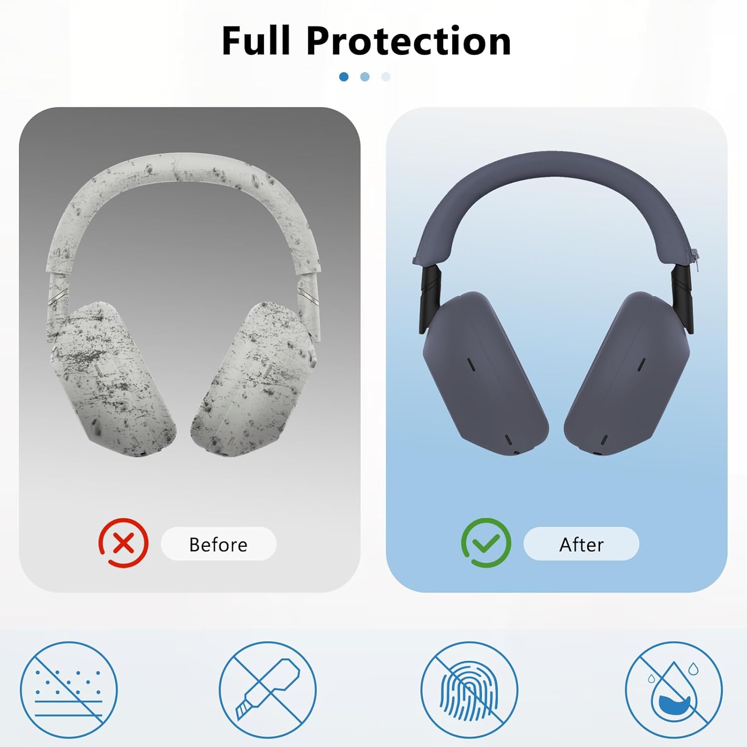 3-Pack Soft Silicone Case Covers for Sony WH-1000XM6 Headphones – Anti-Scratch, Sweat-Resistant Ear Pad, Headband & Ear Cup Covers, Washable Accessories –Blue - Image 3