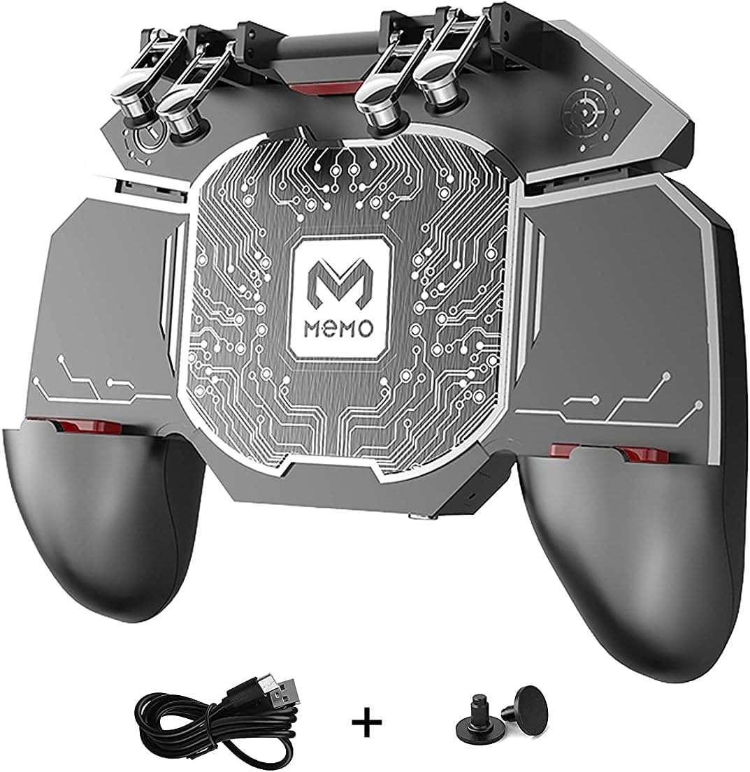 PUBG Mobile Controller Radiator Fast Cooling Phone Gamepad 4 Trigger 6 Finger Operation - L1R1/L2R2 for iPhone, Samsung, Oneplus, Pixel, compatible with CoD Warzone Mobile, Fortnite, Powered by USB C