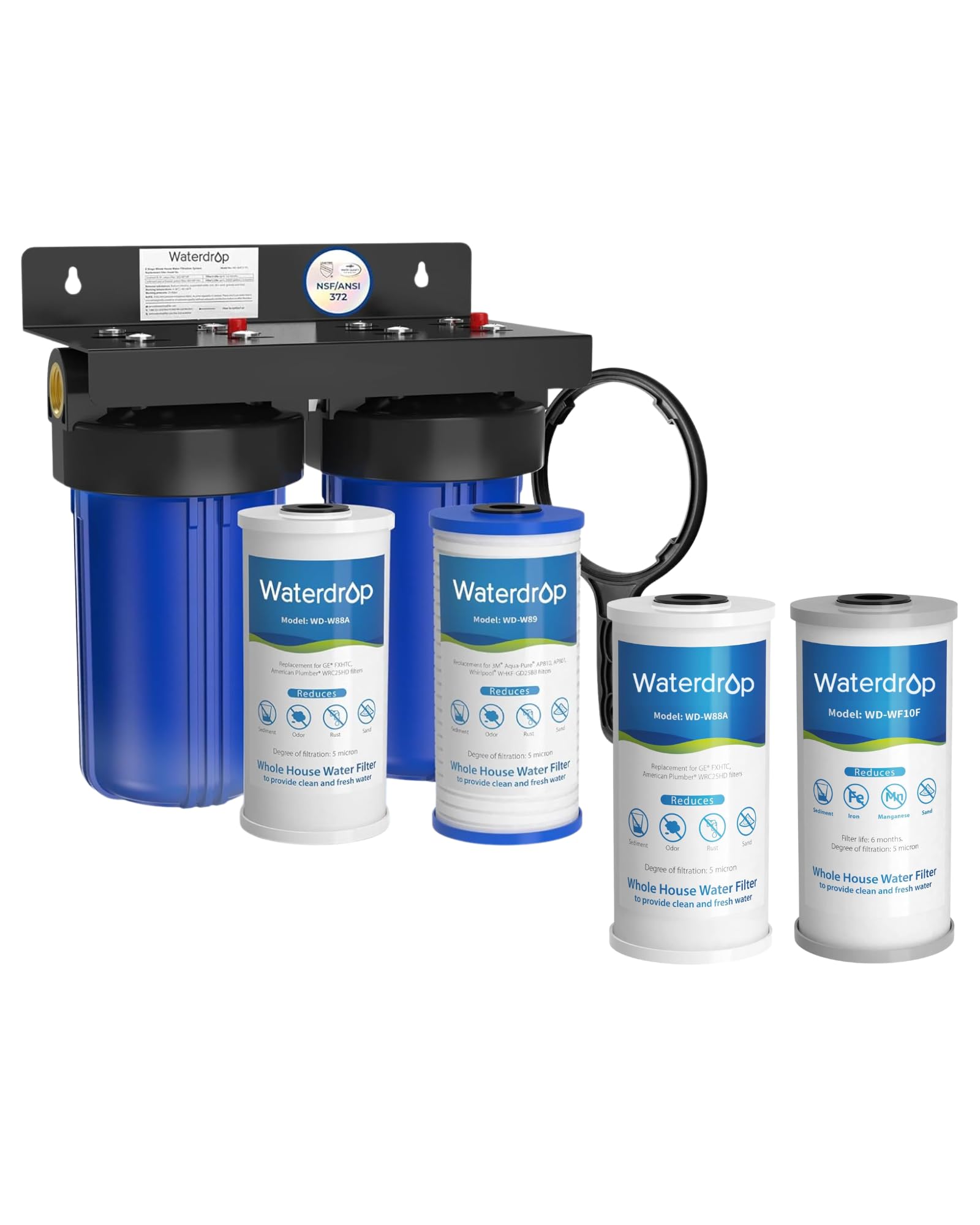 Waterdrop WHF21-PG 2-Stage Whole House Water Filter System, with WF10FG Whole House Water Filter, Bundle