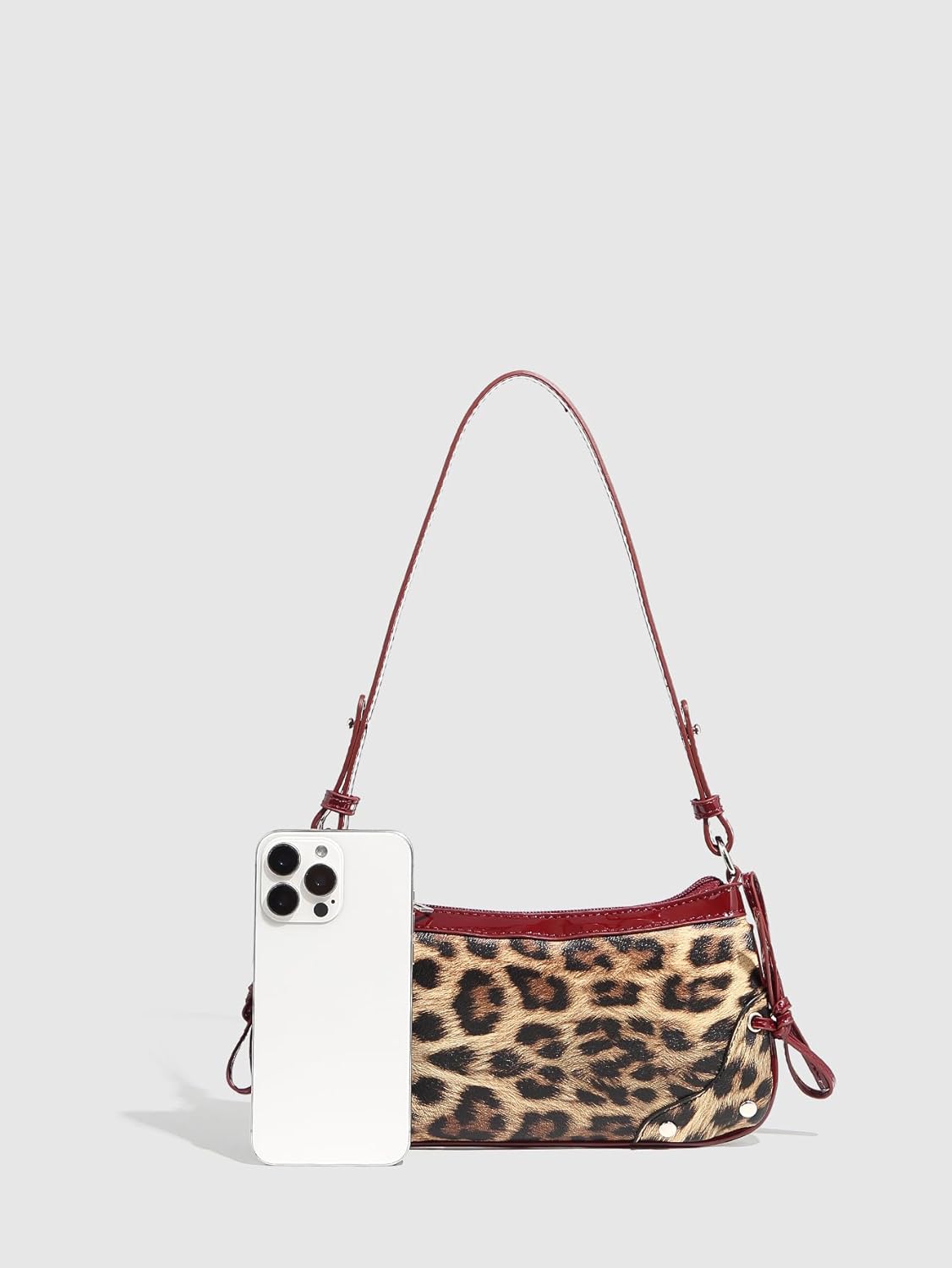 QWINEE Women's Leopard Print Purse Y2k Cheetah Shoulder Bag Bow Studded Clutch Zipper Adjustable Strap Underarm Bag - Image 5