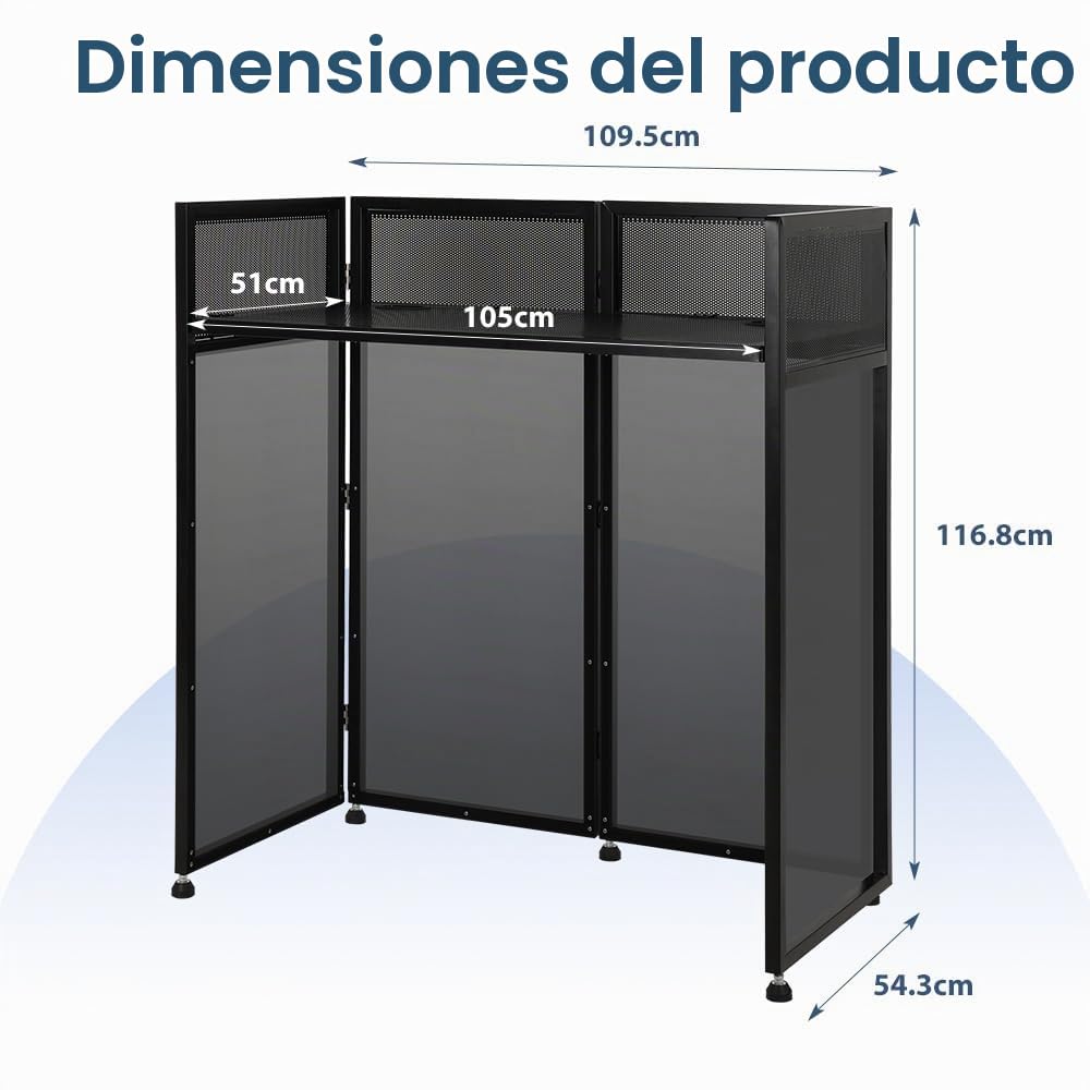 SMONTER Cabina de DJ portátil de 41 pulgadas de largo x 20 pulgadas de ancho, fachada de DJ con tela blanca y negra, estación de mesa de DJ plegable con patas ajustables para fiesta, marco de metal