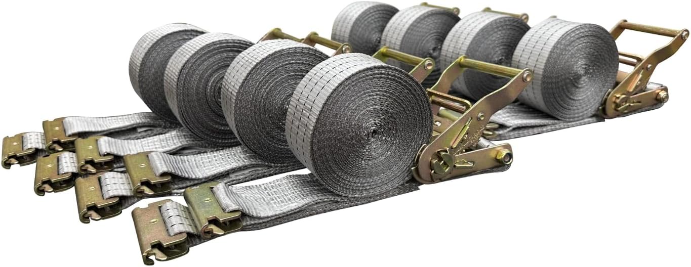 E-Track Ratchet Tie Down Straps, 2 in x 22 ft, 4,400 lb Breaking Strength, 8-Pack