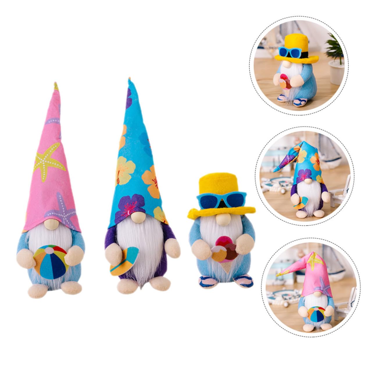 Ornamenti Gnomi di Peluche 3 Pezzi Accessori Spiaggia per Decorazioni Estive di Casa e Spazi Esterni