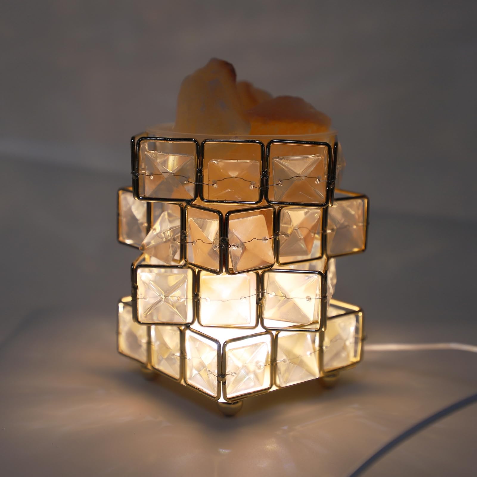 Marhynchus Lampe au Sel de l'Himalaya, Veilleuse au Sel Gemme Fabriquée à la Main avec Connexion USB, Lueur Apaisante pour Chambre à Coucher et Studio de Yoga