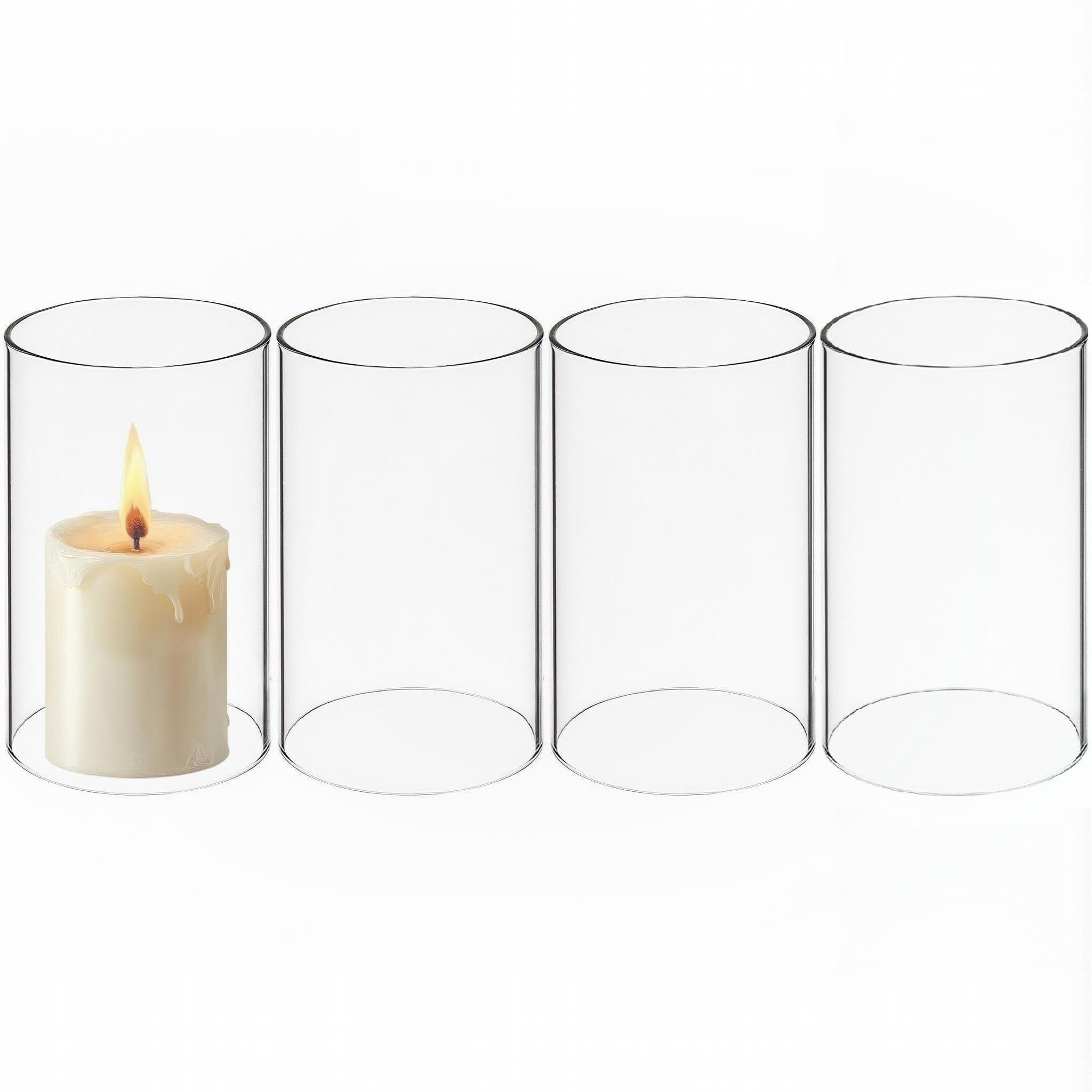 HOMSFOU Cilindro de cristal para velas, 4 unidades, portavelas a prueba de viento, cúpula para vela de té, 8 x 10 cm