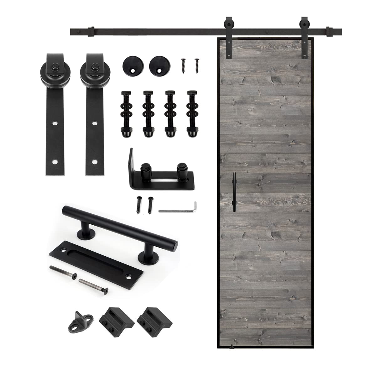 S&Z tophand® 20 in. x 84 in. Medium Gray Barn Door with 5FT Sliding Door Hardware Kit, 20 - 42in Stainless Steel Frame Modern Style Barn Door/Sliding Door/Simple Assembly is Required