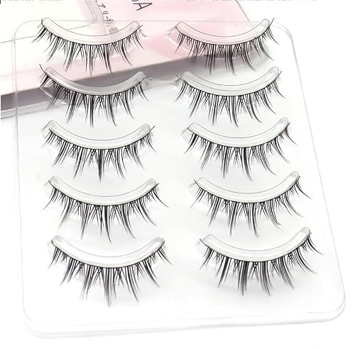Fake Eyelashes False Eye Lashes Daily Strip Cross Black Thin Band LASGOOS 7-10mm Comic Manga Natural Curl Lashes Cosplay A Shape Lash for Wedding Party Work Natural Look Eye Makeup 5 Pairs H100