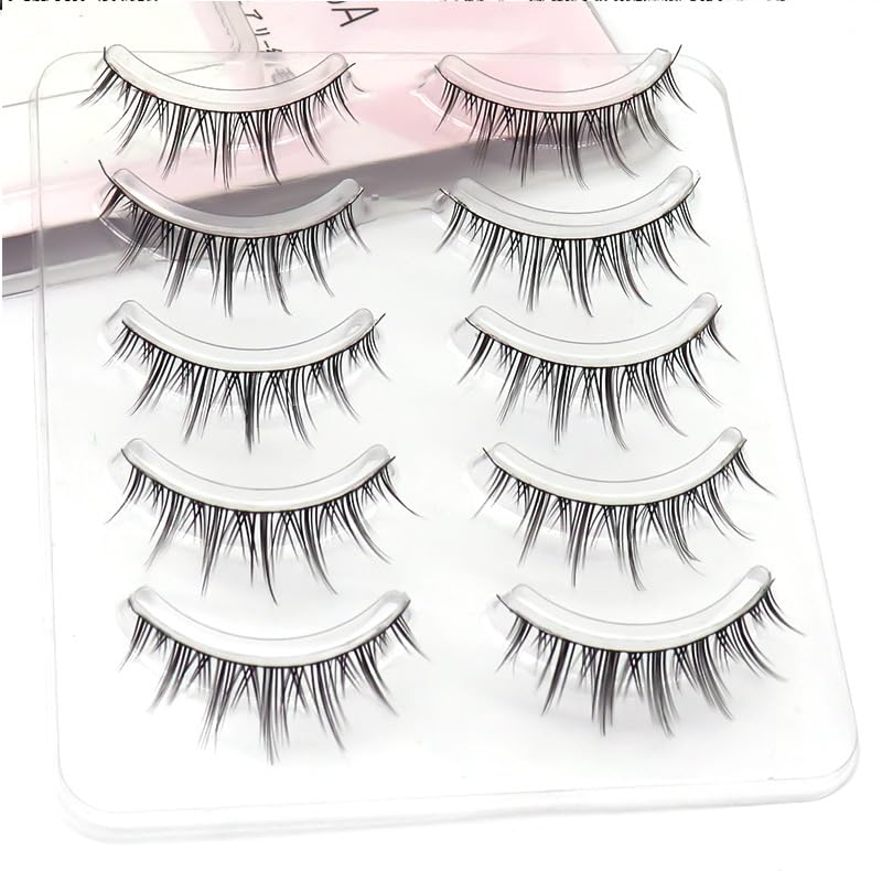 Cílios postiços em tira LASGOOS, faixa preta fina, curvatura natural, 7–10 mm, modelo H100, pacote com 5 pares