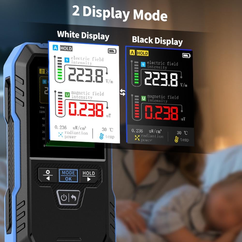 ERD-10 EMF Meter 4 in 1, tester di intensità del campo elettrico e magnetico, rilevatore di radiazioni RF con monitor della temperatura, display da 2,4 pollici, tipo di ricarica
