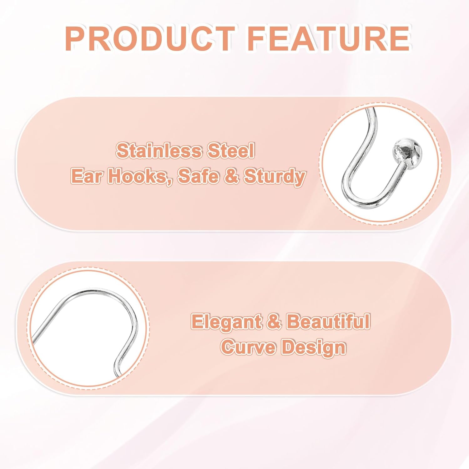 uxcell 150Pcs French Earring Hooks, 21 x 11mm Ball Dot Ear Wires Fish Hook Dangle Earring Findings with Clear Silicone Earrings Backs for DIY Jewelry Making, Silver - Image 4