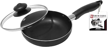 Bene Casa - Black Nonstick Aluminum Frying Pan with Glass Lid 6" - Dishwasher Safe for Easy Cleaning