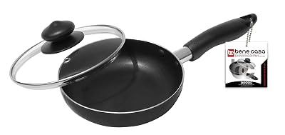 Bene Casa - Black Nonstick Aluminum Frying Pan with Glass Lid (6") - Dishwasher Safe for Easy Cleaning