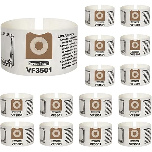 SpaceTent 15 Pack VF3501 Shop Vac Bags Size C, compatible with RIDGID 3-4.5 Gallon Wet/Dry Vacuums, High Efficiency Dust Filter Bags, Part # 23738 WS32045F