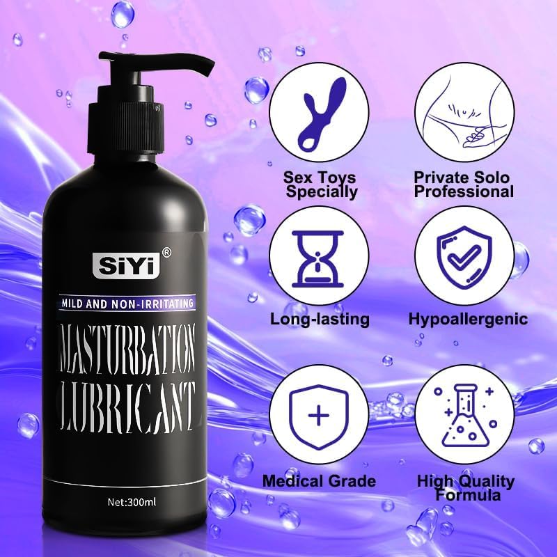 Image of SiYi Water-Based Personal Lubricant, Oil-Like Silky Glide, Non-Sticky & Easy Clean, Toy Compatible Lube for Solo & Couples, Pump Dispenser + Finger Sleeves, 4 Fl oz (120 mL)