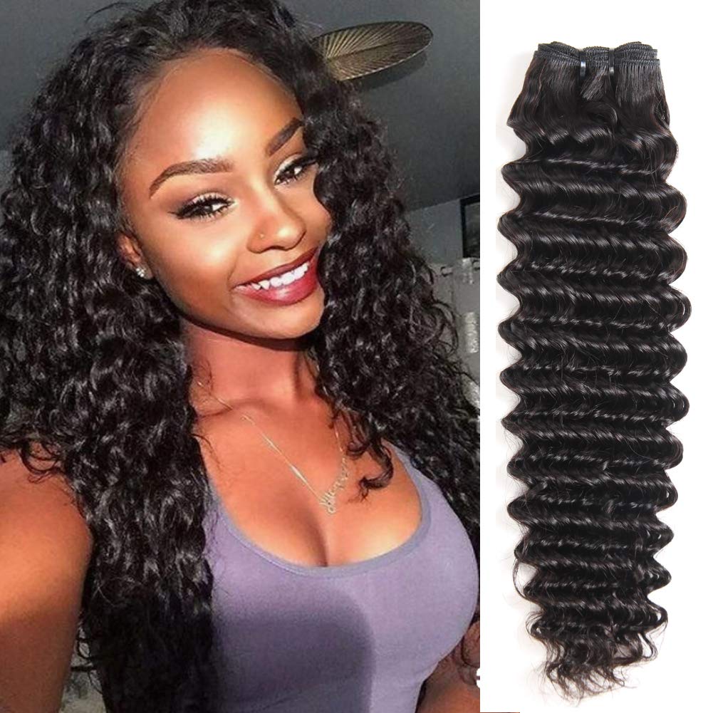 ZSF Hair 8A 4 Bundles Brazilian Deep Curly Virgin Hair Weave Unprocessed Human Hair Deep Wave Hair Bundles Natural Black Color 18"20"22"24"