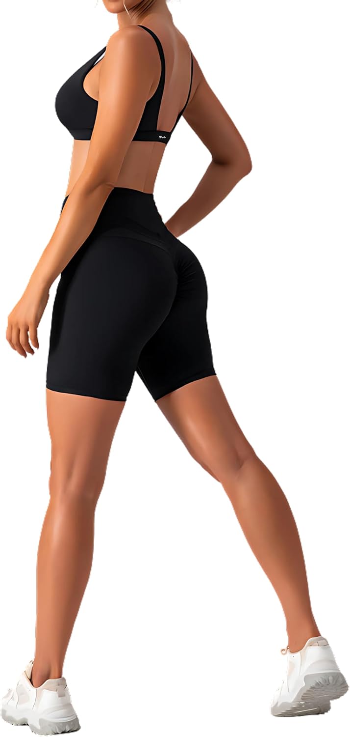 Zorti Deep V-Neck Sports Bra – Padded, Wireless, Open Back, Low Coverage – Black - Image 4