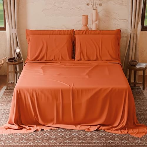 L'Emporio Casa Set Lenzuola Flanella Tinta Unita Letto Matrimoniale Caldo Cotone Invernale Felpate in Flanella Anti-Pilling 100% Cotone, (Arancione)