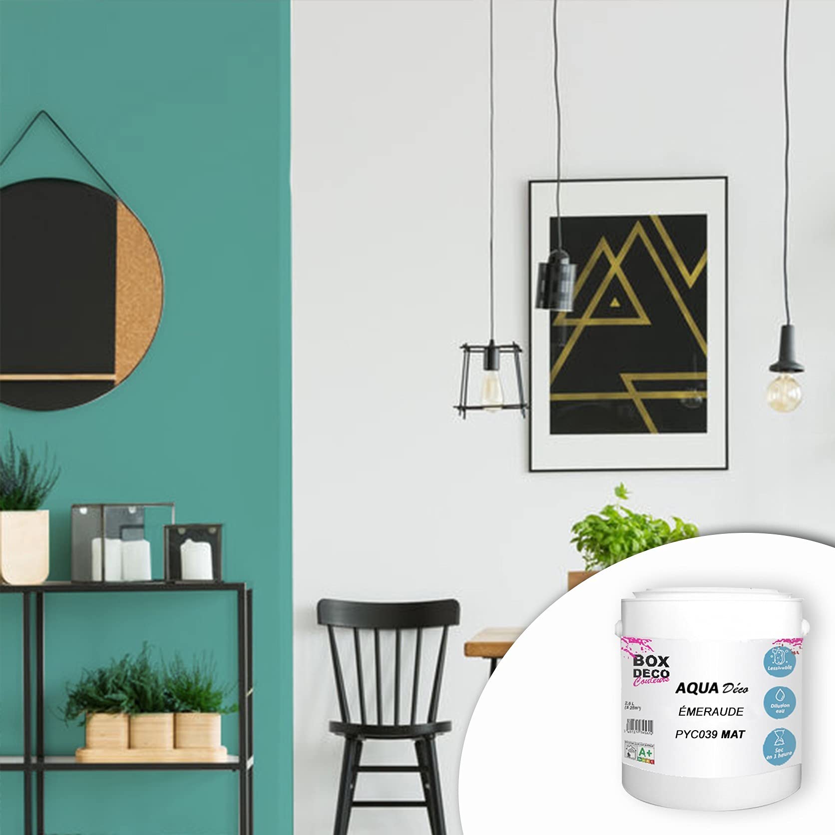 BOX DECO COULEURS Aqua Déco Acrylfarbe, matt, 2,5 l/25 m², Schwarz