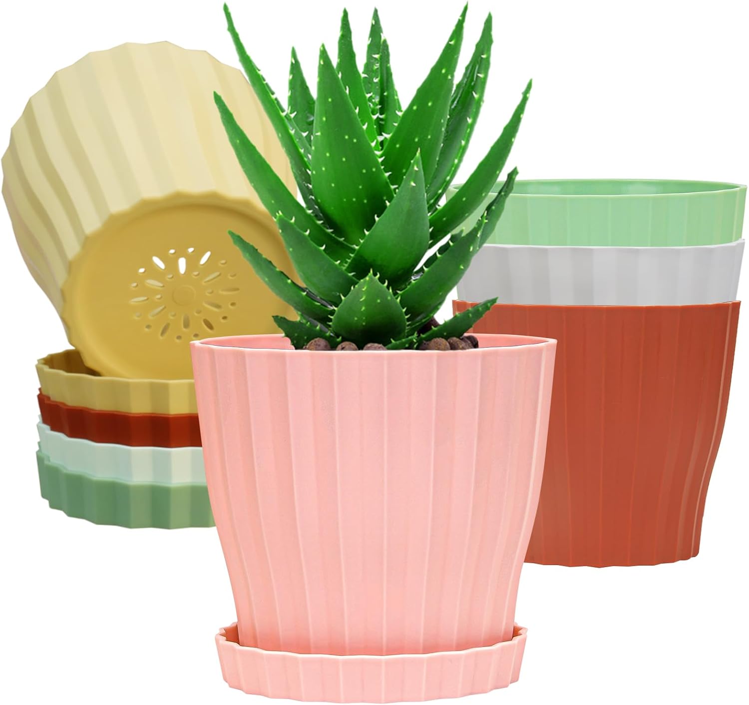6 Inch Plant Pots, 5 Pack Flower Pots With Drainage Holes And