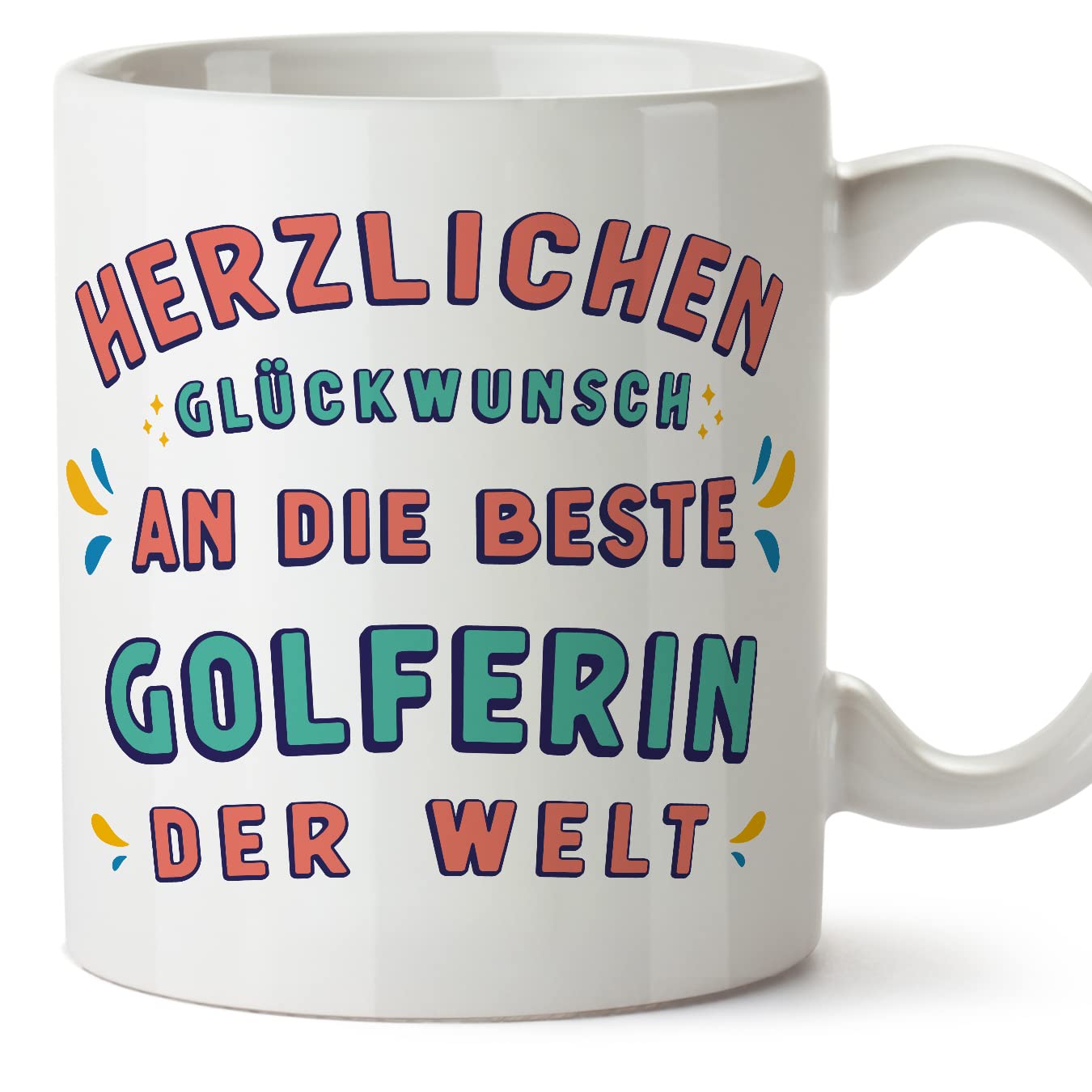 MUGFFINS Golfer Woman Mug - in German - Glückwunsch du bist der Beste - Funny Gift for Colleagues - Ceramic 11oz Mug