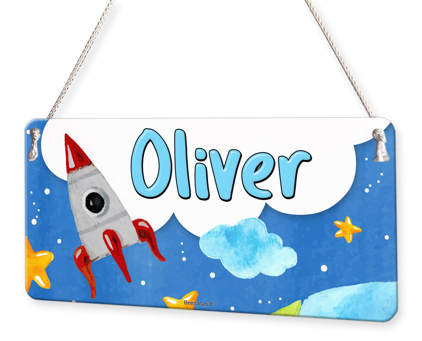 Beenanas Space Rocket Personalised Childs Bedroom Door Sign Name Plaque