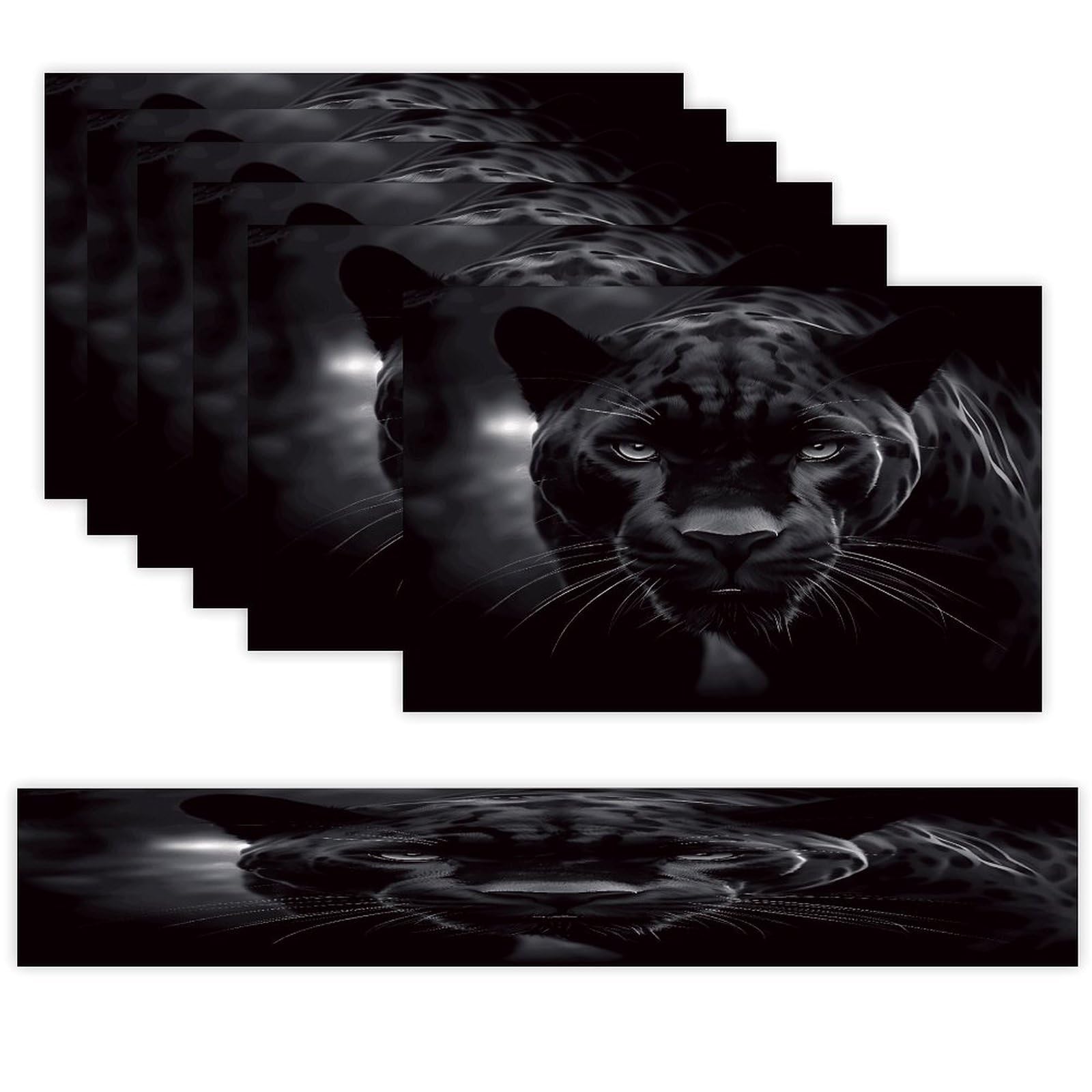 Animal Panther Table Runner and Placemats of 6 Washable Heat Resistant Place Mats with Table Runner Vintage Holiday Table Mat Set for Holiday Party Kitchen Dining Deco