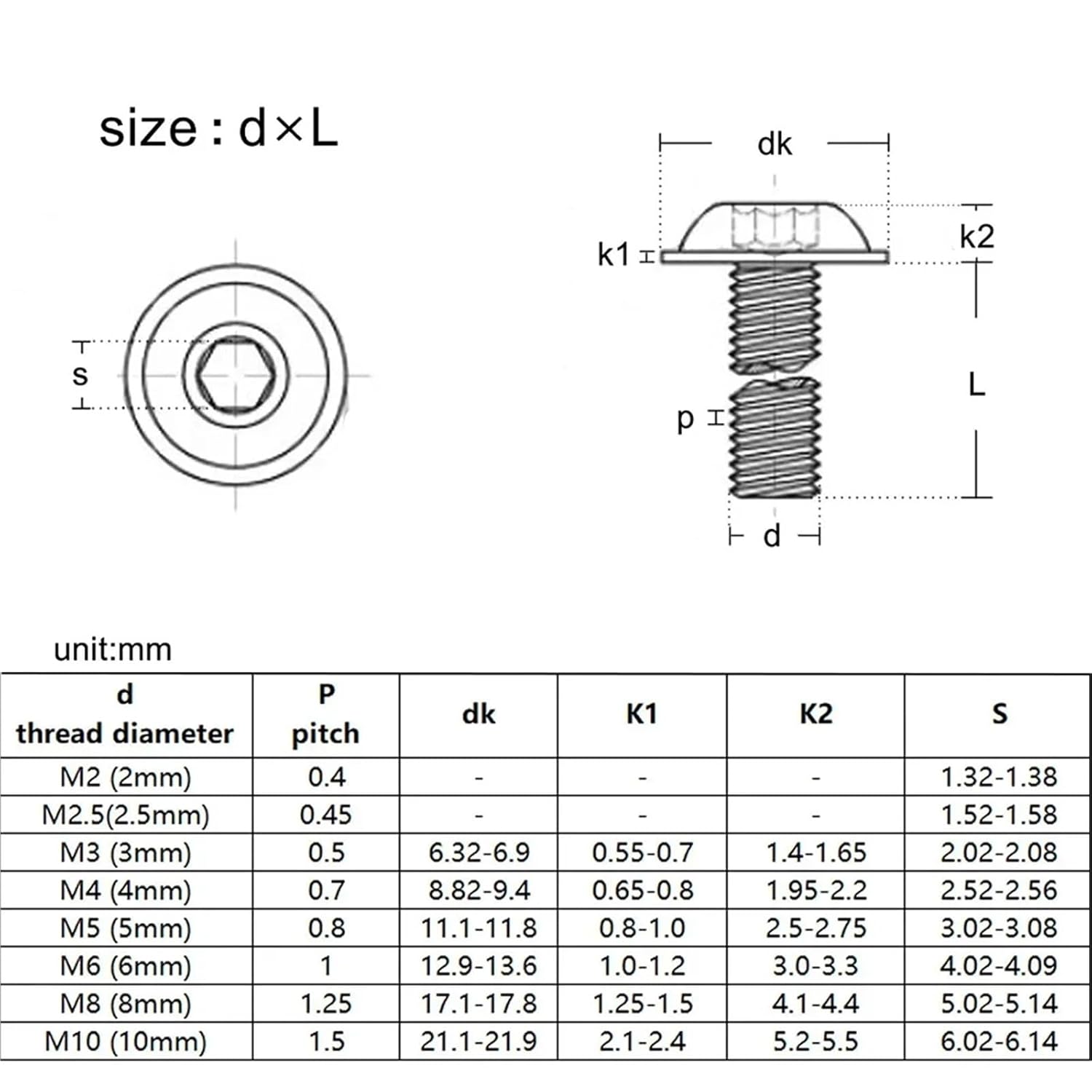 M3 M4 M5 M6 M8 4/5/6/8mm 304 Stainless Steel Hexagon Socket Half Round Button Flange Head with Washer Screw Bolt 5-50Pcs(4mm,M3 (50pcs))