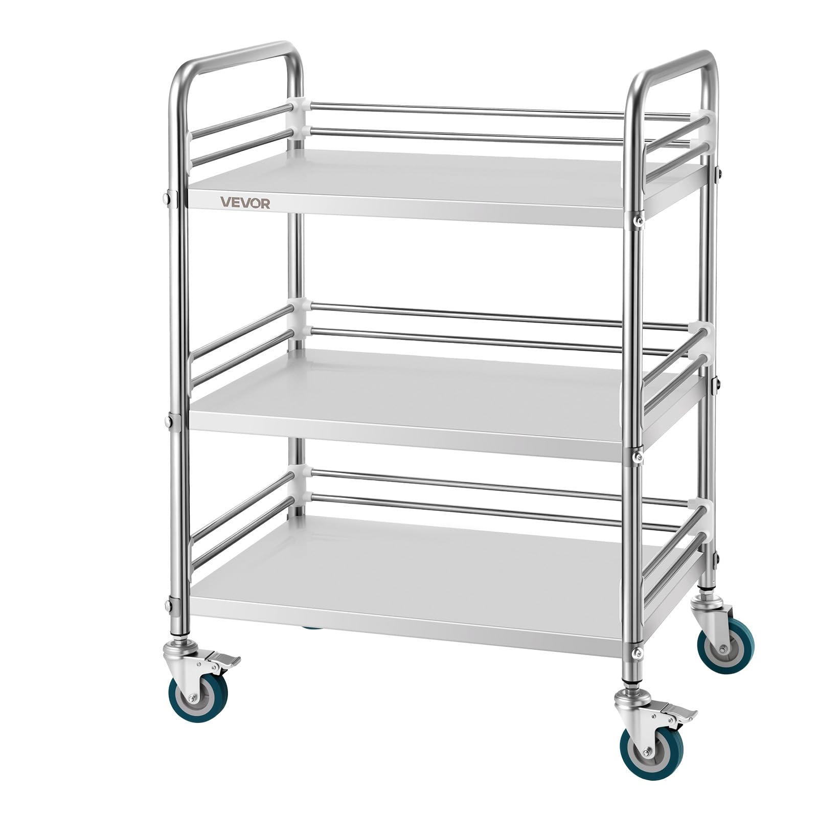 VEVOR Carrello da Laboratorio in Acciaio Inox a 3 Livelli con Ruote Bloccabili, Carrello per Servizio Medico, Vassoio per Clinica, Vassoio di Stoccaggio Mobile per Impieghi Gravosi per Ospedale