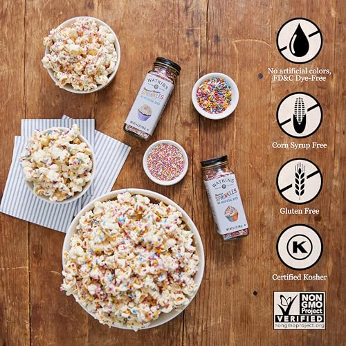 Image of Watkins Gourmet Decorating Sprinkles, Rainbow Nonpareils, Jar, 1 Count, 4.2 Ounce (Pack of 12)