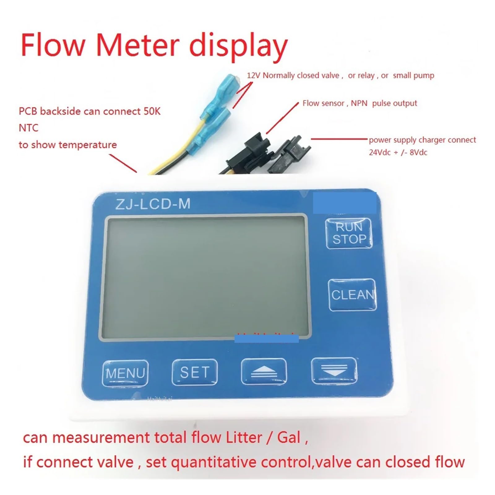 Kontroler ilościowy ZJ-LCD-M miernik + czujnik przepływu 1/2" + zawór + zasilacz do pomiaru wody(Not NTC)