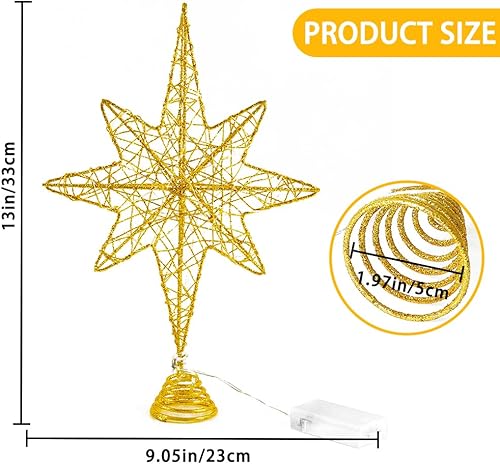 Miniatura 3 de DULEFUN Decoración para árbol de Navidad iluminada de 13.5 pulgadas con 20 luces LED, adorno para árbol de Navidad para Año Nuevo, vacaciones,