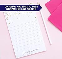 Vista 3 de Personalized Notepads for Girls, Gold Stars Theme, Stationery for Girls Personalized Notepad Set, Letter Writing Paper - 5.5inch x 8.5 inch, 50