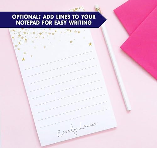 Miniatura 3 de Personalized Notepads for Girls, Gold Stars Theme, Stationery for Girls Personalized Notepad Set, Letter Writing Paper - 5.5inch x 8.5 inch, 50