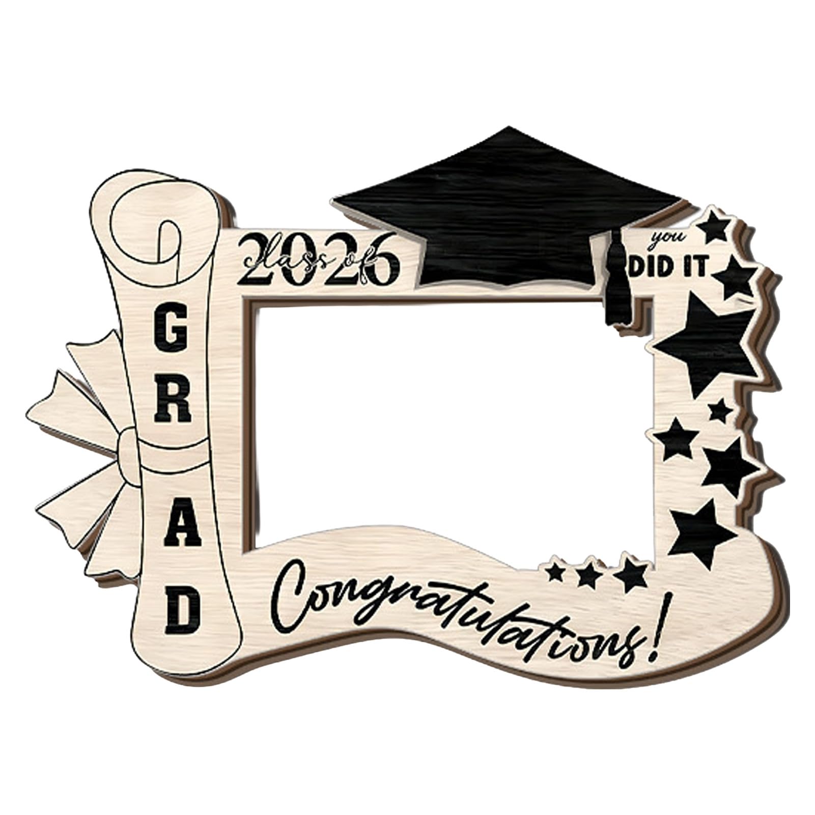 Pasisuu Graduation Photo Frame – Class of 2026 Wooden Frame with Bachelor Cap Design, Solid Wood Commemorative Keepsake for Graduates E