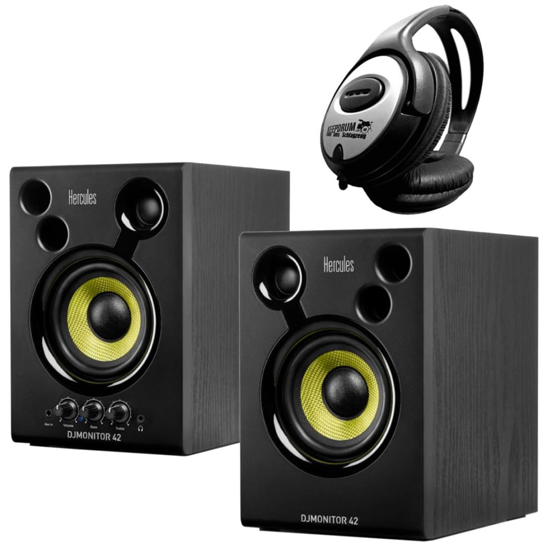 Hercules DJ Monitor 42 Monitor-Boxen + keepdrum Stereo-Kopfhörer