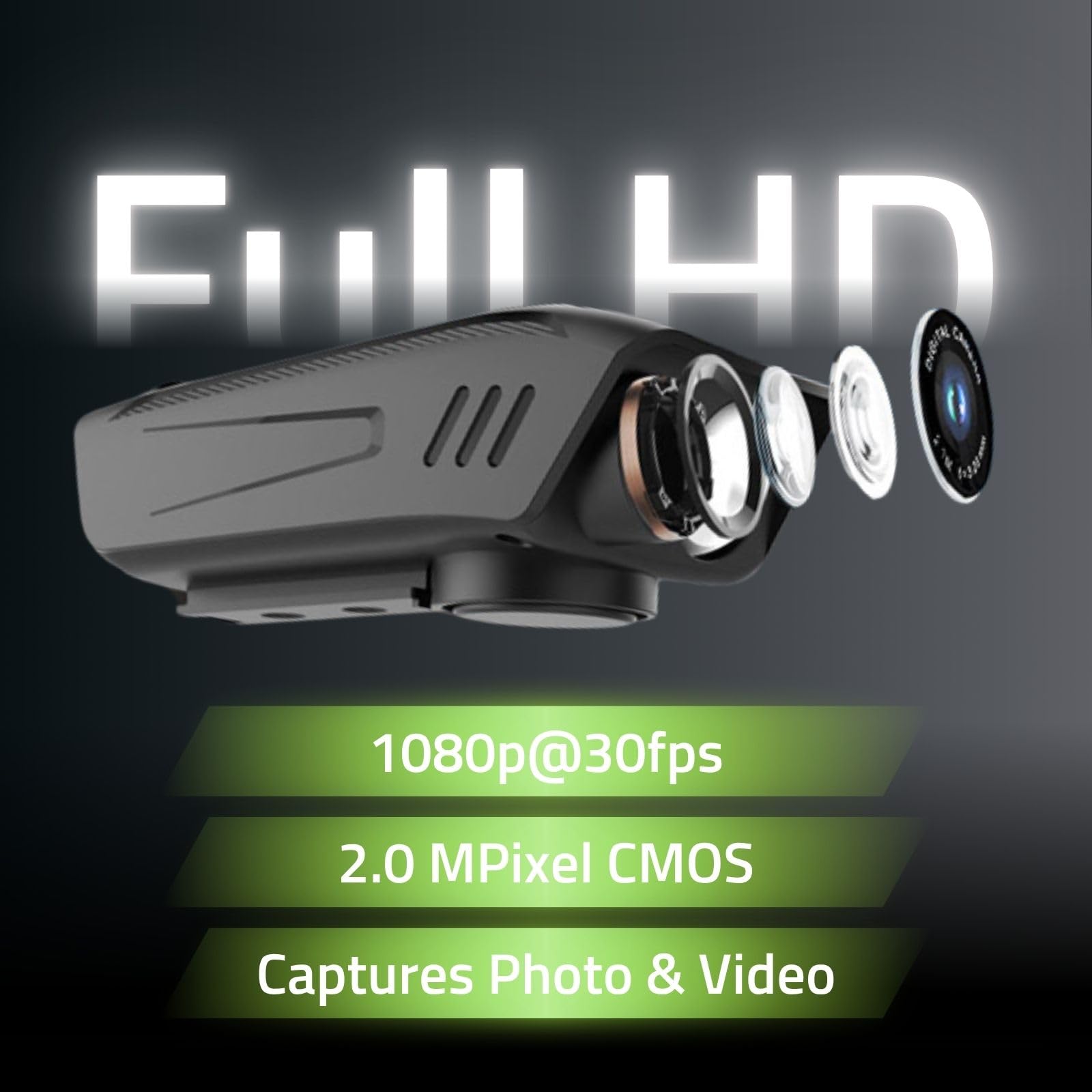 Nedis Caméra de vélo - 1080p@30fps - 2MPixel - 600min - 70°- 600min - Support Inclus - Noir